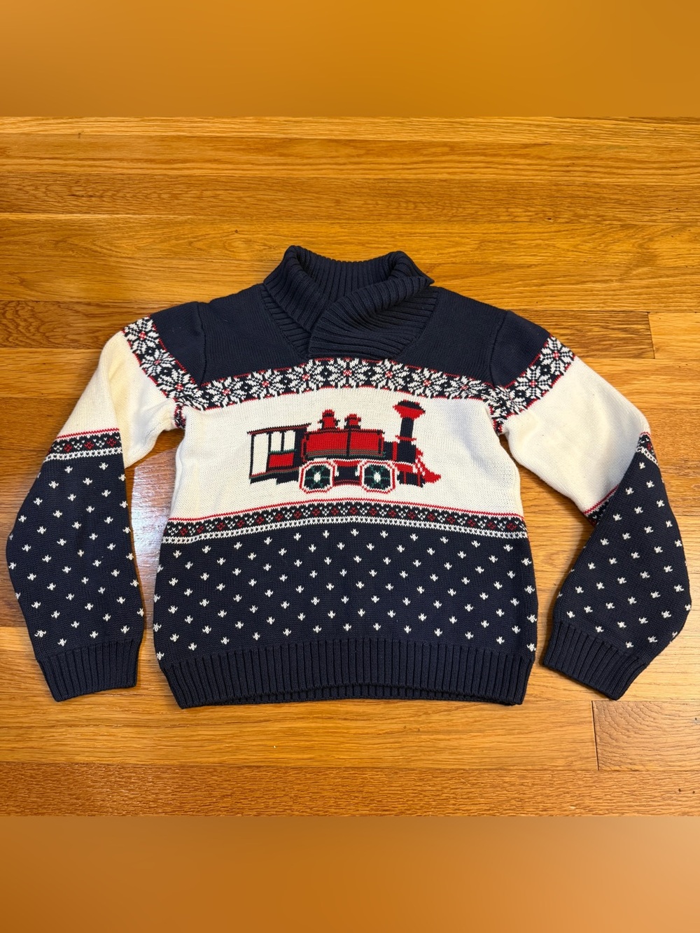 Janie and Jack Train Shawl Collar Pullover / Holiday Fair Isle Sweater - Size 6